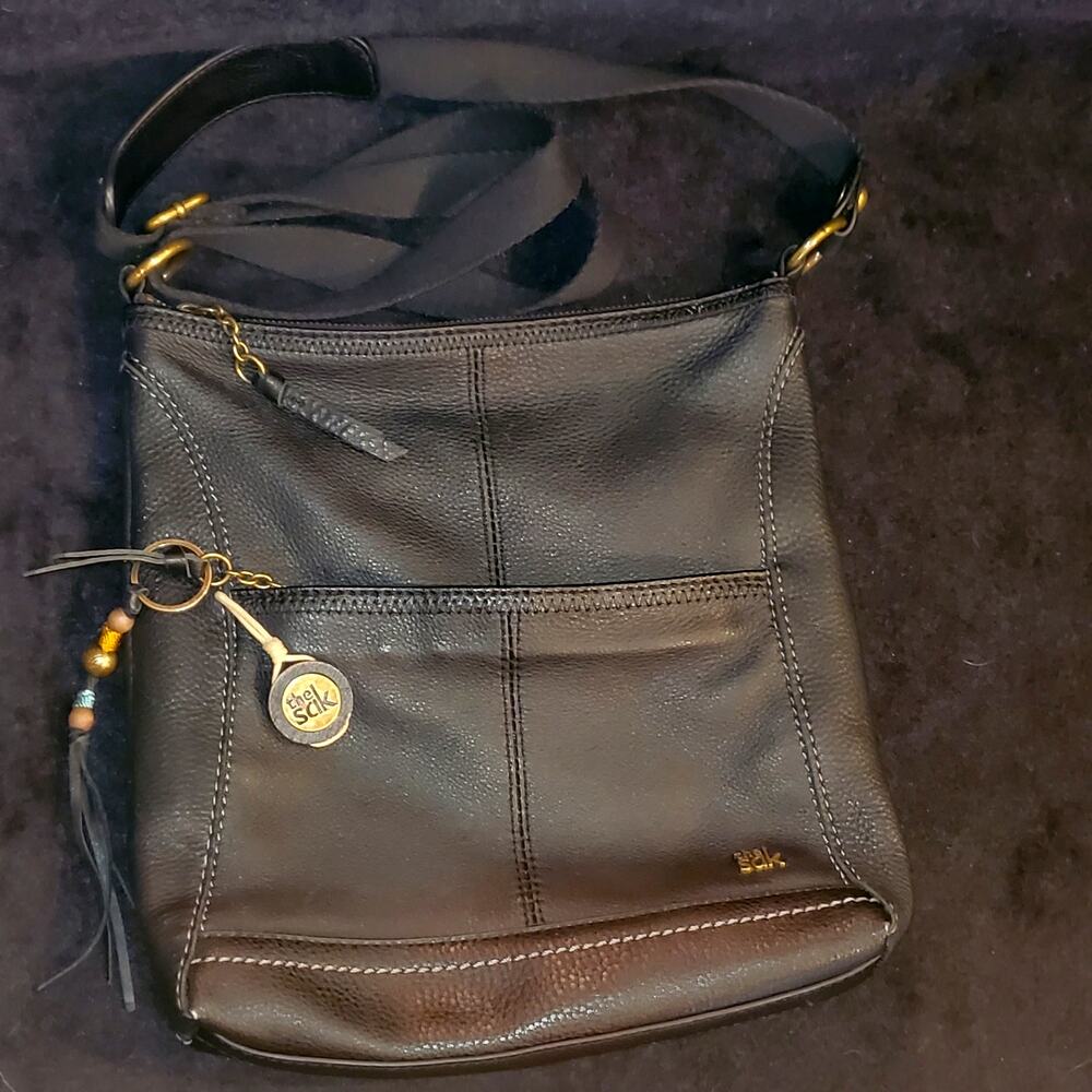 The sak black Adjustable crossbody Strap Pebbled Leather Shoulder bag